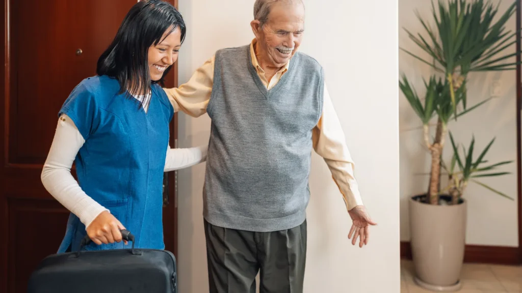 Family organising patient care at home after hospital.